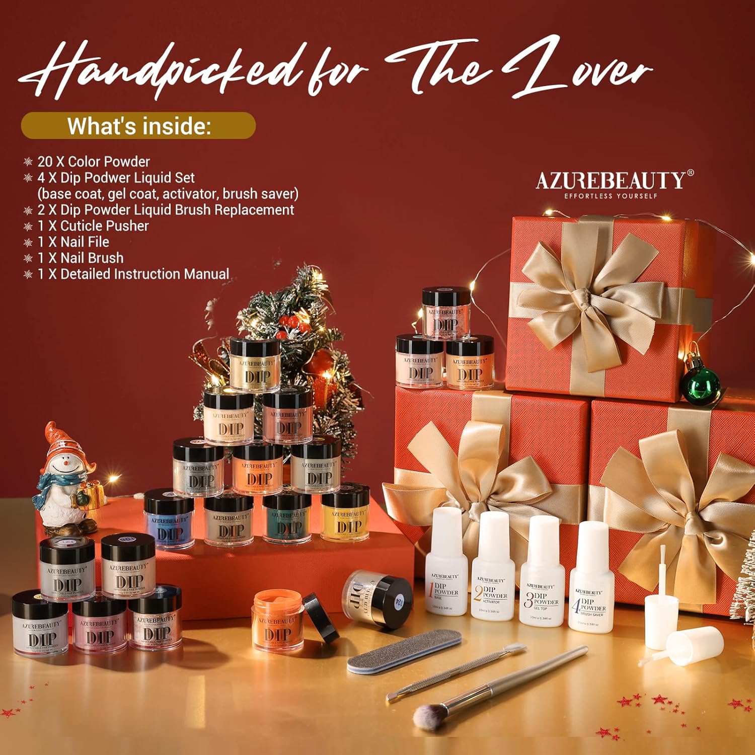 AZUREBEAUTY Dip Powder Nail Kit Starter Fall Autumn Orange Green Glitter Red 20 Colors Acrylic Dipping Powder Liquid Set with Base/Top Coat for French Nails Art Manicure Beginner DIY Salon Home