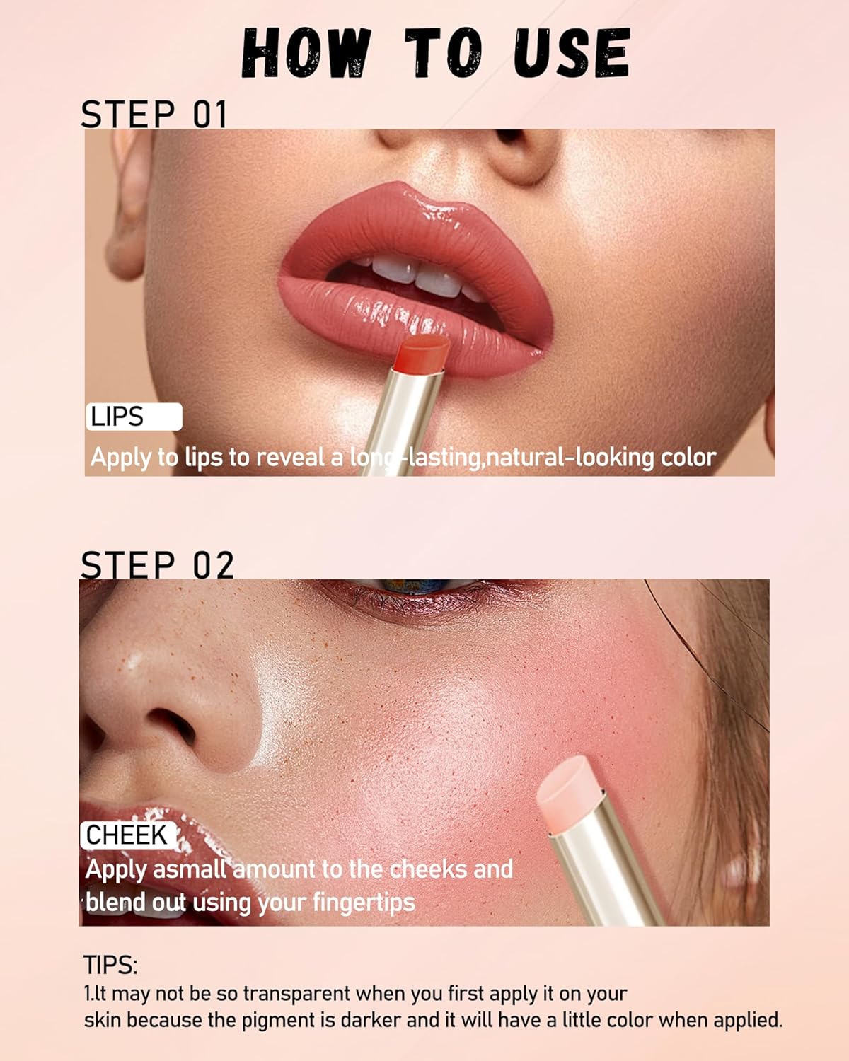 PH Color Changing Lipstick, Waterproof Temperature Color Change Lip Balm, Multi-Use Lip and Cheek Tinted Lip Gloss, Long-Lasting Hydrating Moisturizing Lip Tint, Festival Makeup Gift for Women-02 Red