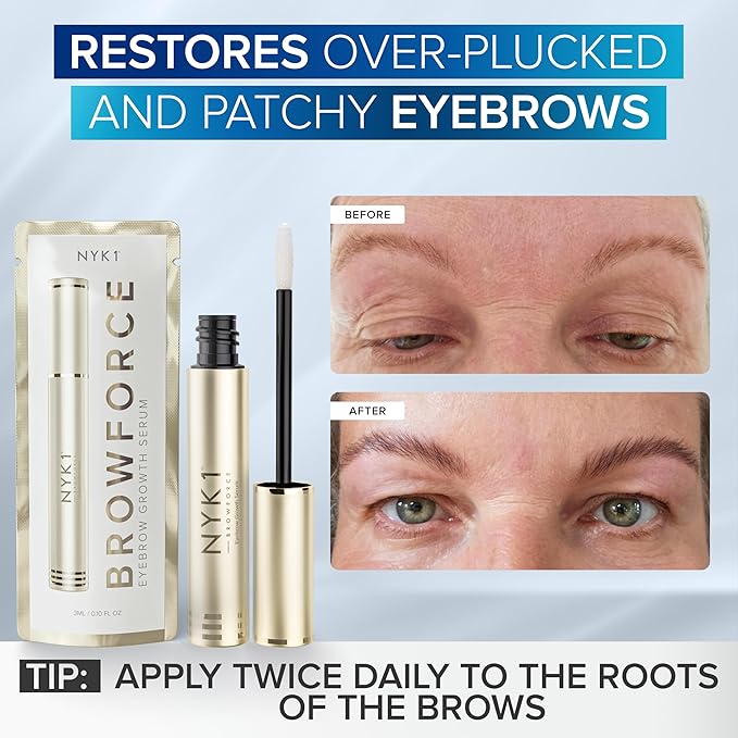 NYK1 CONCENTRATED Eyebrow Growth Serum For Thicker Brows (3ml) BrowForce Eyebrow Serum To Grow Brows For Fuller Thicker Natural Brow - Advanced Eye Brow Growth Serums Formula For Eyebrows Regrowth