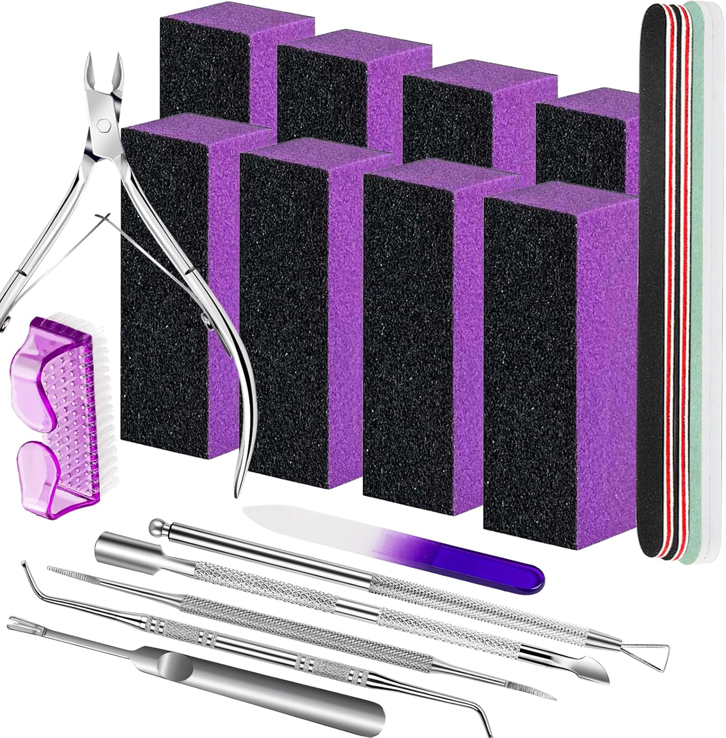 FANDAMEI Nail Care Kit, Nail Buffers and Files, Nail Cuticle Tools Kit, Nail Manicure Tools, Finger Nail File Set, Nail Buffer Block, Nail Cuticle Nippers, Ingrown Toenail Tools, Nail Care Tool Kit