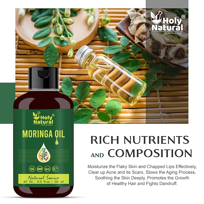 Holy Natural's Moringa Oil (10.15 fl oz/ 300ml) | Pure & Natural, Cold Pressed Virgin, Good For Skin, Hair and Body
