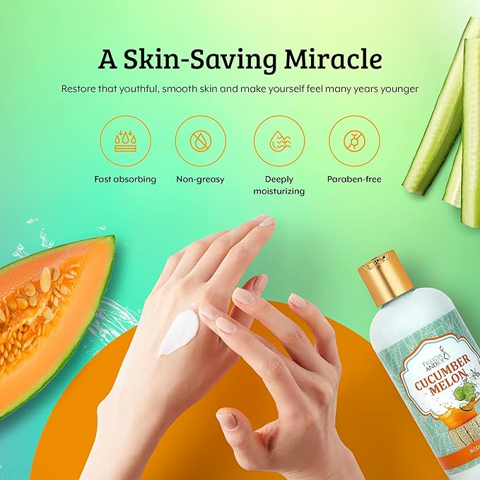 Home Spa Gift 10oz Deep Moisturizing Fragrance Body Lotion & 8 oz. Fine Fragrance Body Mist Set Luxury Self-Care Combo for Women and Girls (Cucumber Melon) Mother’s Day Gift for Mom