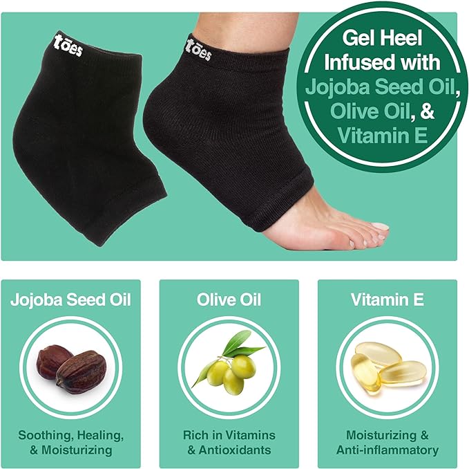ZenToes Moisturizing Socks for Cracked Heel Treatment - Vitamin E, Olive Oil and Jojoba Oil Infused Heel Socks to Soften and Hydrate (Cotton Black, Wide Width)