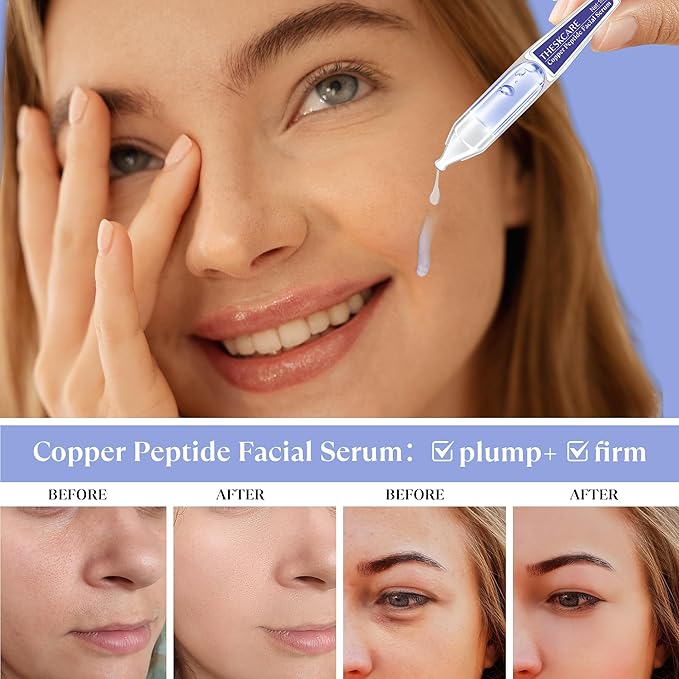 Copper Peptide Serum Ampoule for Face with Niacinamide & Hyaluronic Acid to Hydrate Skin, Reduce Wrinkles and Plump Skin,30 Ampoules
