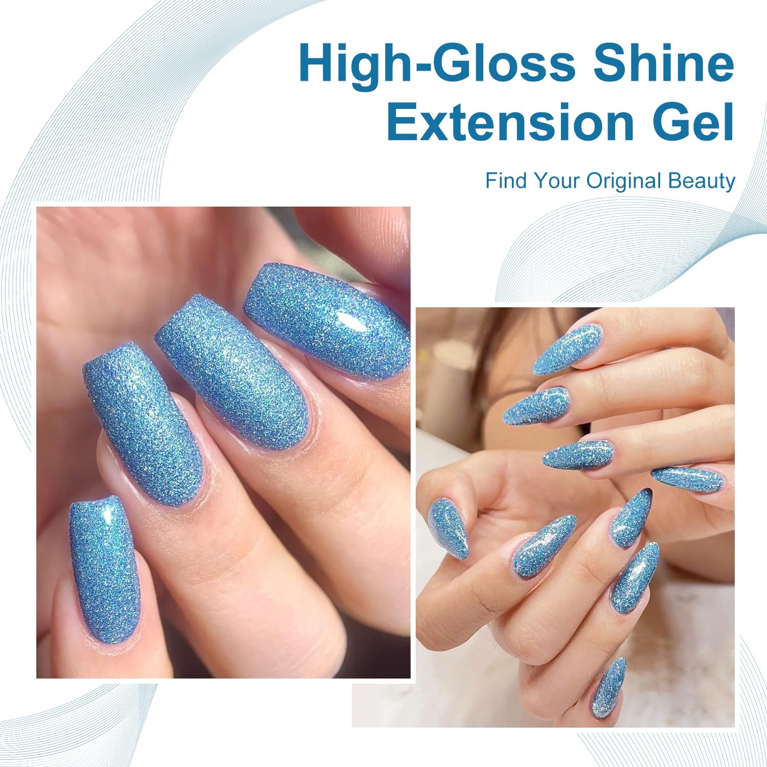 Major Dijit Quick Dry Nail Polish 12ml/0.41fl oz Glitter Blue Regular Nail Lacquer Fast Drying & Long Lasting Nail Polish Nail Art Effect for Nail Salon