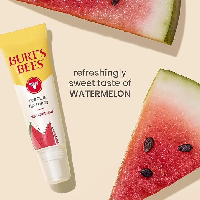 Burt's Bees Rescue Lip Relief, Watermelon, Hydrating Lip Balm for Dry Cracked Lips, with Responsbily Sourced Beeswax and Shea Butter, 100% Natural Origin, 1 Squeezy Tube, 0.35oz