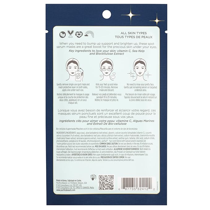 Pacifica Undereye Spot Serum Mask – Bright Eye Vitamin C Mask for Dark Circles & Hydration, Brightening Under Eye Treatment, Vegan & Cruelty-Free, 1 Pack