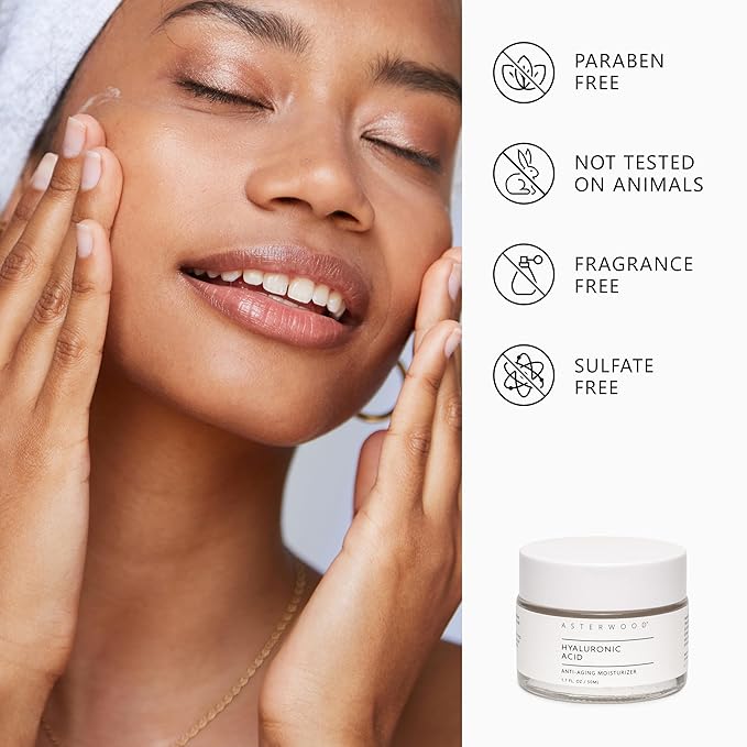 Asterwood Hyaluronic Acid Moisturizer (4 Pack) - Face Cream for Anti-Aging, Anti-Wrinkle - Hydrating for Dry Skin - Facial Moisturizer for Women & Men - Fragrance-Free, Non-Comedogenic - 6.8 oz