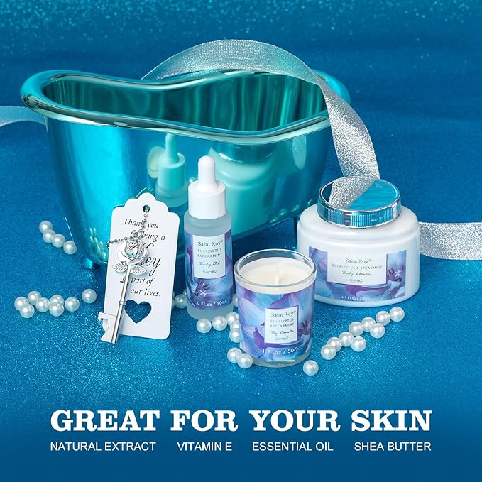 Mother's Day Gifts for Mom 9Pcs Luxury Spa Gift Basket for Women, Unique Spa Gift Basket Set Gifts for Women , Men, EUCALYPTUS Home Spa Kit Bath and Body Gifts Set, Luxury Gift Basket for Birthday