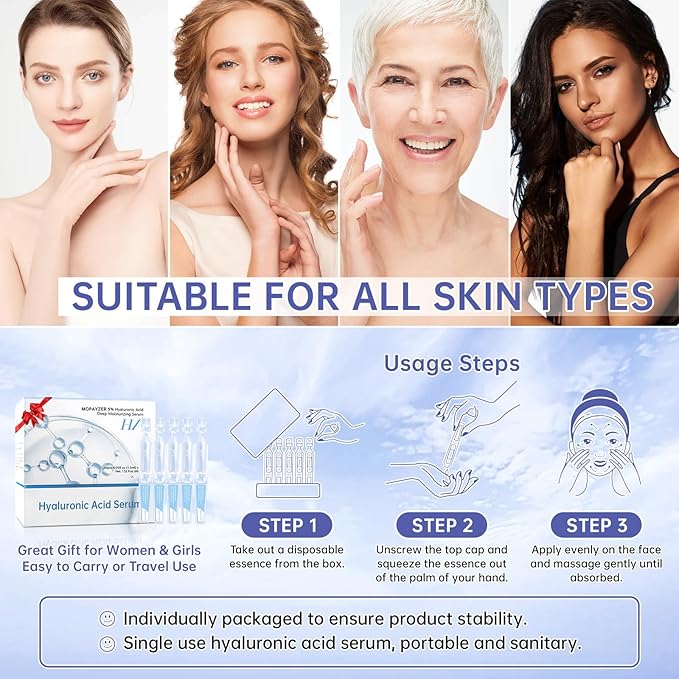 60 Pcs 5% Hyaluronic Acid Serum Ultra-Hydrating Vials, Hyaluronic Acid Tubes, Wake Nature Perfection Hyaluronic Serum, Single-Use Ultra-Hydrating Essence for Face