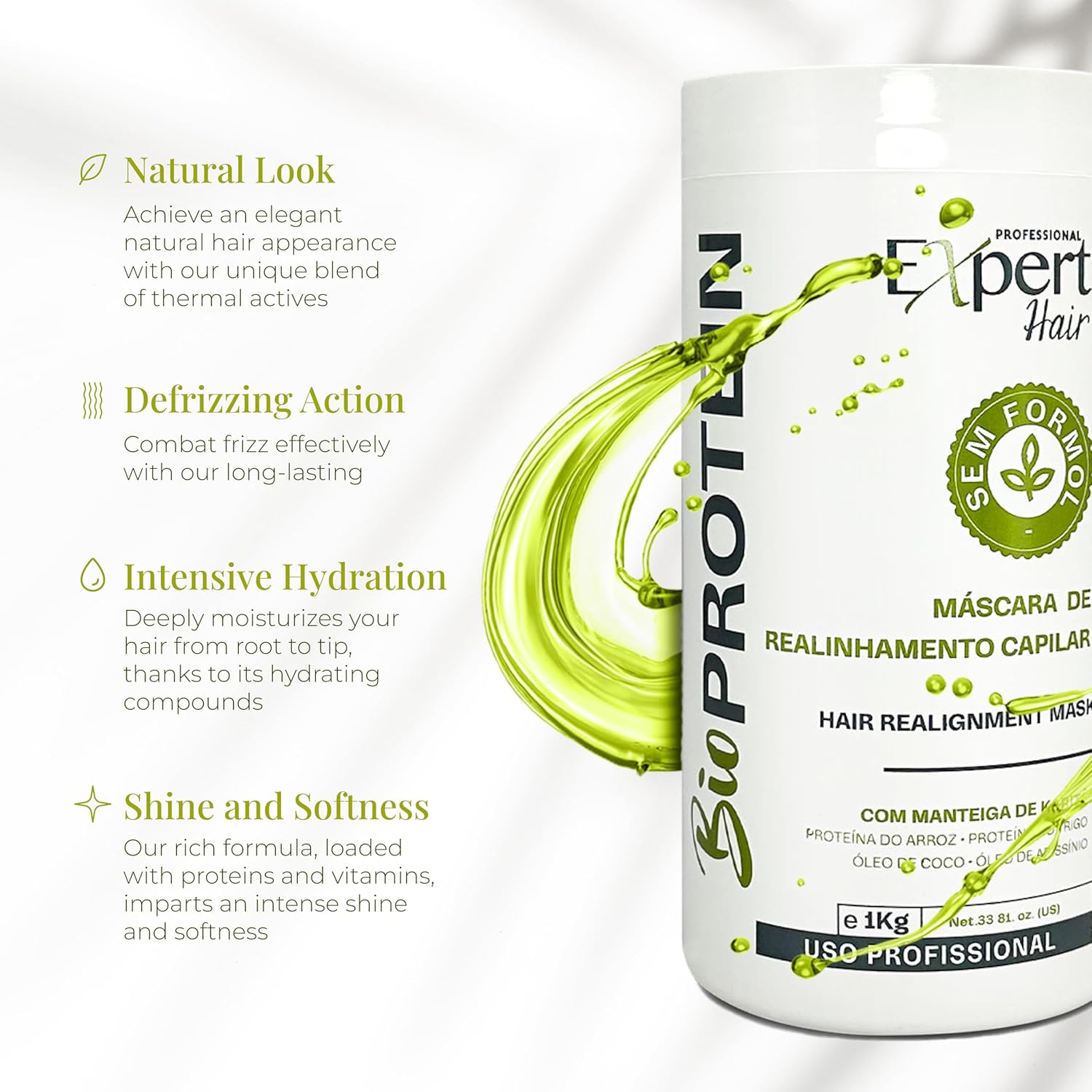 Bio Protein Botox Hair Treatment - Formaldehyde-Free Straightening, Anti-Frizz Keratin with Organic Keratin for Sleek Hair, 1kg