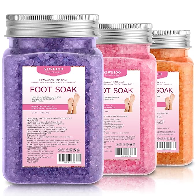 Himalayan Pink Salt Kit Pack of 2 Natural Foot Soak Salts Epsom Salt Essential Oils Lavender Orange Rose Scent Dead Sea Salt Moisturizing Skin Tea Tree Oil Foot Care Pedicure