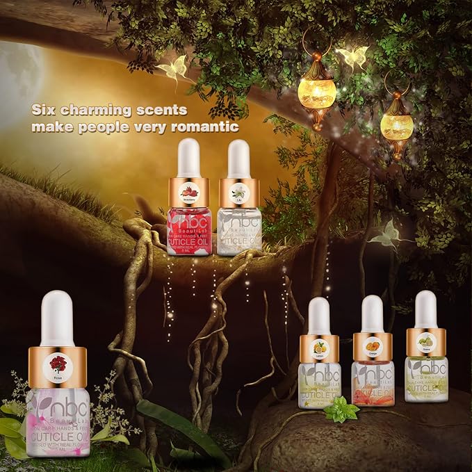 Cuticle Oil Set - 6pcs with Flowers, Vitamin E for Nail Repair & Strengthening