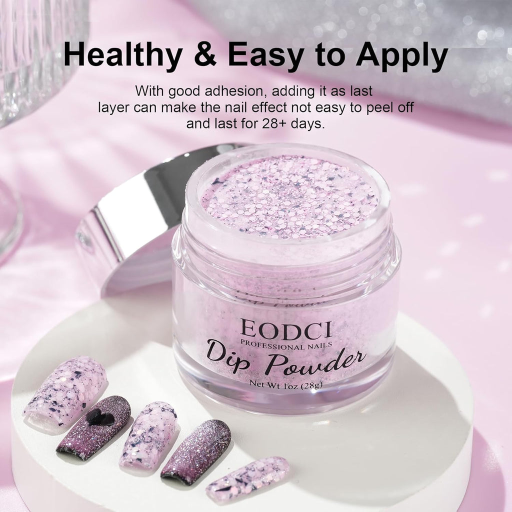 Lavender Glitter Dip Powder, Nail Dipping Powder 1 Oz/28g Purple Colors with Platinum foil for DIY Manicure Salon at Home Easy to Use for Women gift No Needed Nail Lamp Curing