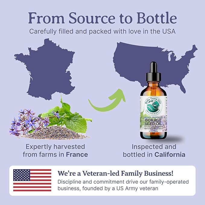 Bella Terra Oils - Organic Borage Seed Oil 4 oz - Rich in GLA, Pure & Untouched, Abundant in Omega-6 Fatty Acids, Elevate Skin's Natural Radiance & Softness