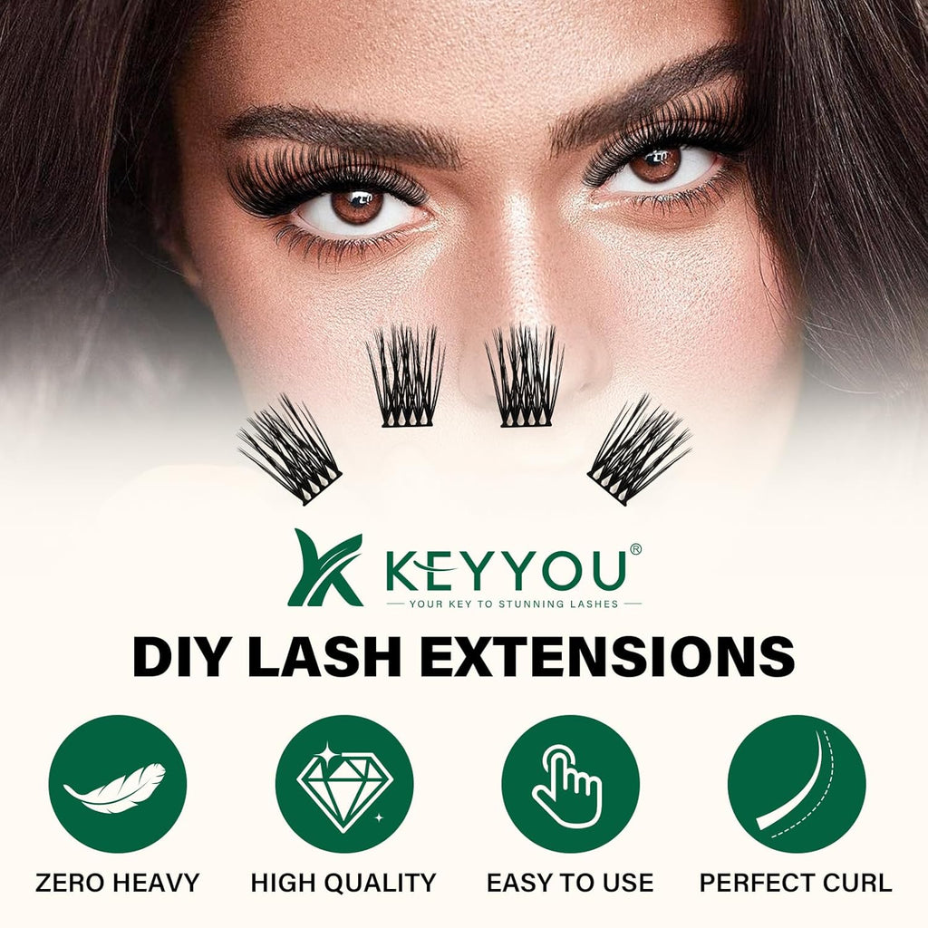 Lash Clusters 144pcs Individual Lashes D Curl 16mm Eyelash Clusters KEYYOU Air Touch Cluster Lashes Super Lightweight Soft Wispy Comfortable Easy DIY at Home(Air03-D-16mm)