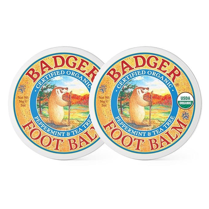 Badger Foot Balm, 100% Organic Foot Cream for Dry Cracked Heels and Feet, Fast Acting Foot Care for Women & Men, All-Natural Cracked Heel Treatment, 2 oz Tin, 2-Pack