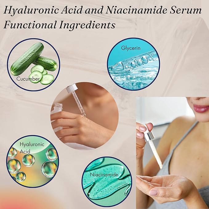 Pure Hyaluronic Acid and Niacinamide Serum with Cucumber Extract 2/4/8 oz. Helps to Tightens Pores and Reduce Fine Lines Plumping Anti-Aging Face Skin Intense Hydrating and Moisturizing (8 oz.)