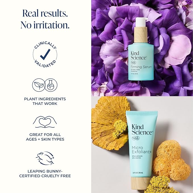 Kind Science by Ellen DeGeneres Firm + Smooth Duo, 2-Piece Skin Care Set with Micro Exfoliant & Firming Face Serum - Hyaluronic Acid Serum & Exfoliating Face Wash