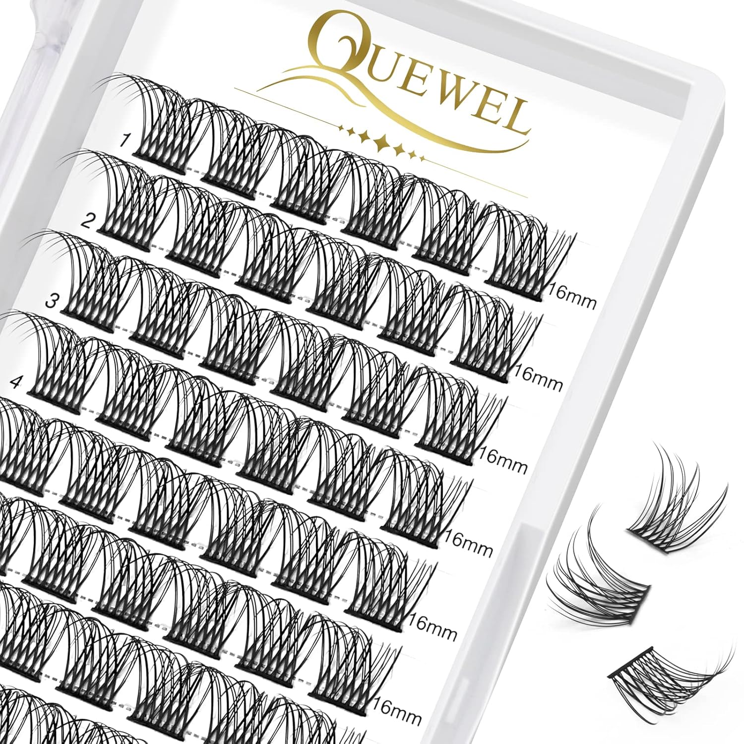 QUEWEL Lash Clusters 72 Pcs Cluster Lashes Wide Stem Eyelash Clusters C/D Curl 8-16mm DIY Eyelash Extensions Natural Style for Self Easy To Use at Home (Natural-D-16)