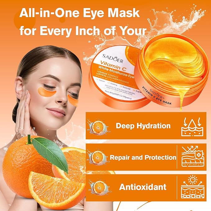 Vitamin C Eye Patches 2-Pack 120 PCS, Improving Skin Tone, Reducing Dark Circles and Refreshing, Collagen Eye Mask for Puffy Eyes, Suitable for Both Men and Women