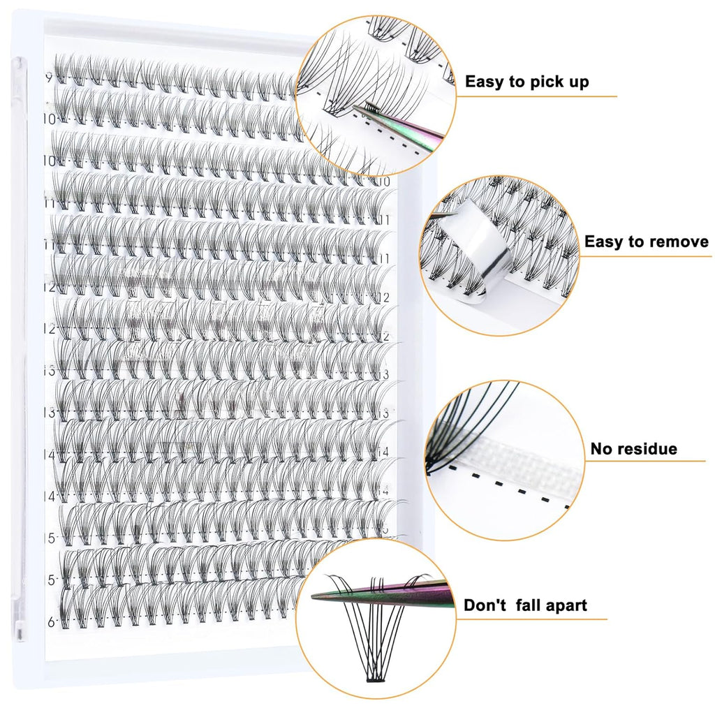 B&Qaugen Individual Lashes 280 Cluster Lashes Clusters Eyelash Clusters 10D 20D DIY Eyelash Extension Lash Clusters Extensions C D Curl Cluster Eyelash Extensions（10D-D-9-16 mix）