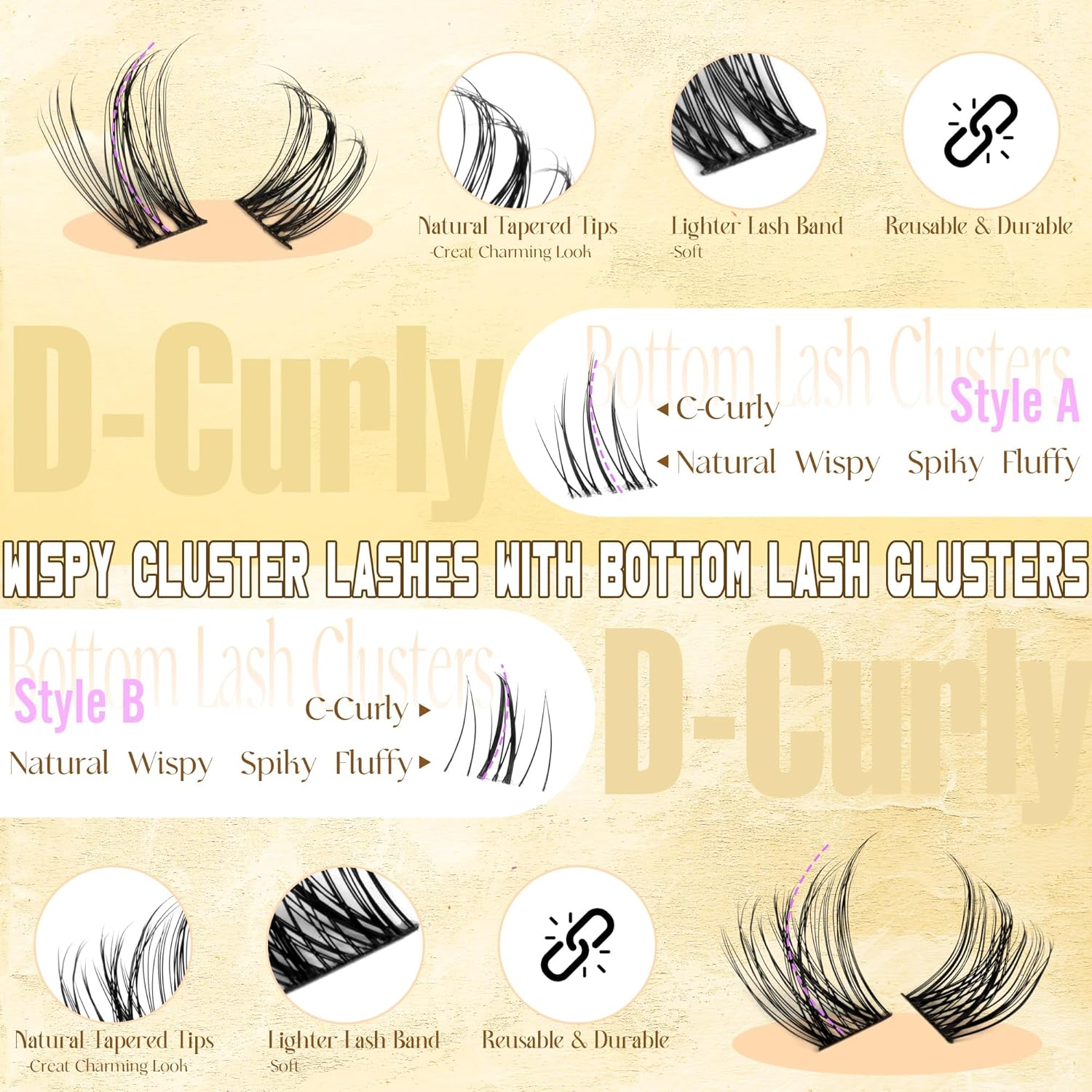 Ruairie Natural Lash Clusters Kit Wispy Lash Extension Kit 4 Styles Eyelash Extension Kit 143pcs Eyelash Clusters Kit D-Curly Individual Lashes Kit with Bottom Lash Clusters