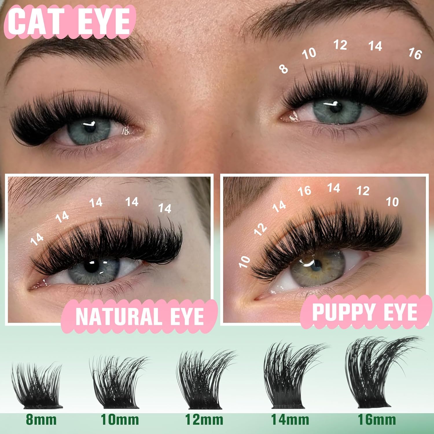 Ruairie Lash Clusters Eyelash Clusters Eyelash Extensions Thick Cluster Lashes Extension 8-16MM Individual Lashes 300D Volume Eye Lash Clusters D-Curly Individual Eyelashes Wispy