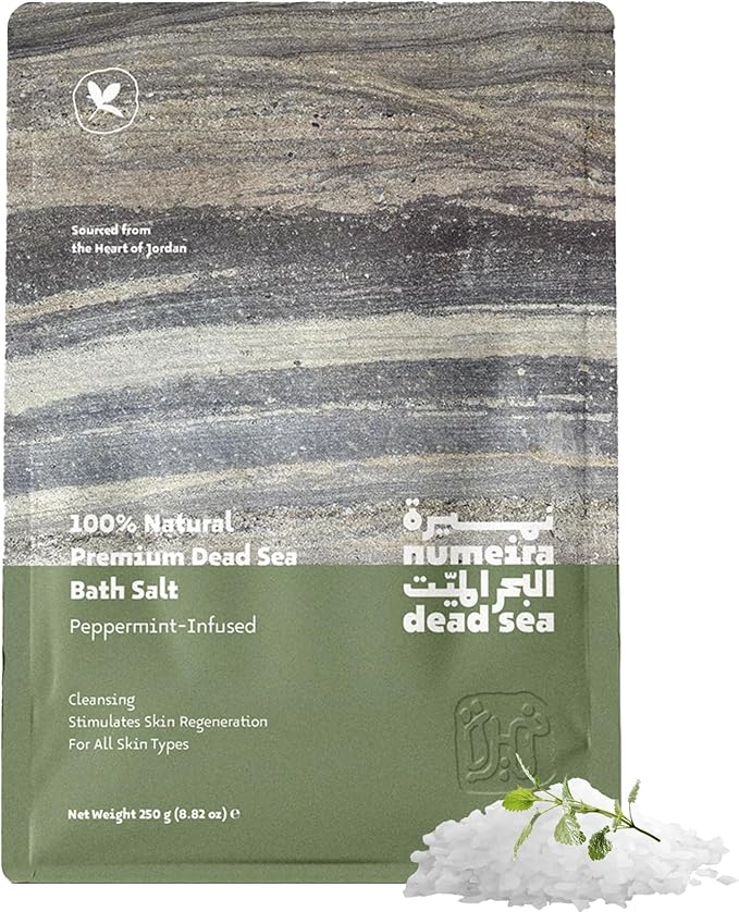 Dead Sea Salts for Soaking - Relaxing Salt Bath Soak for Body Rejuvenation - Natural Mineral Salts - Coarse Dead Sea Salt Bath Salts for Women & Men w/Peppermint Essential Oil (8.82 oz)