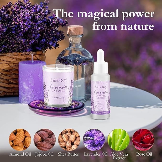 Spa Gift Baskets for Women - Lavender Gifts for Women, Bath Set with Shower Gel, Shampoo, Home Spa Kit Gifts for Her, Christmas, Mothers Day
