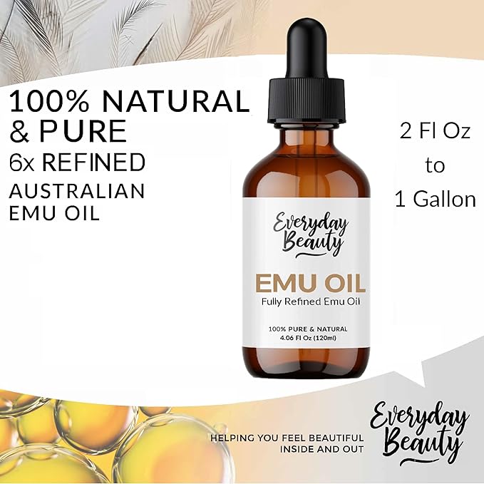 Pure Australian Emu Oil - All Natural 6X Refined for Face, Skin and Hair - Highly Effective Hydration for Sensitive Skin & Hair Growth Perfect for Scars & Blemishes - 4.06 Fl Oz Glass Bottle & Dropper