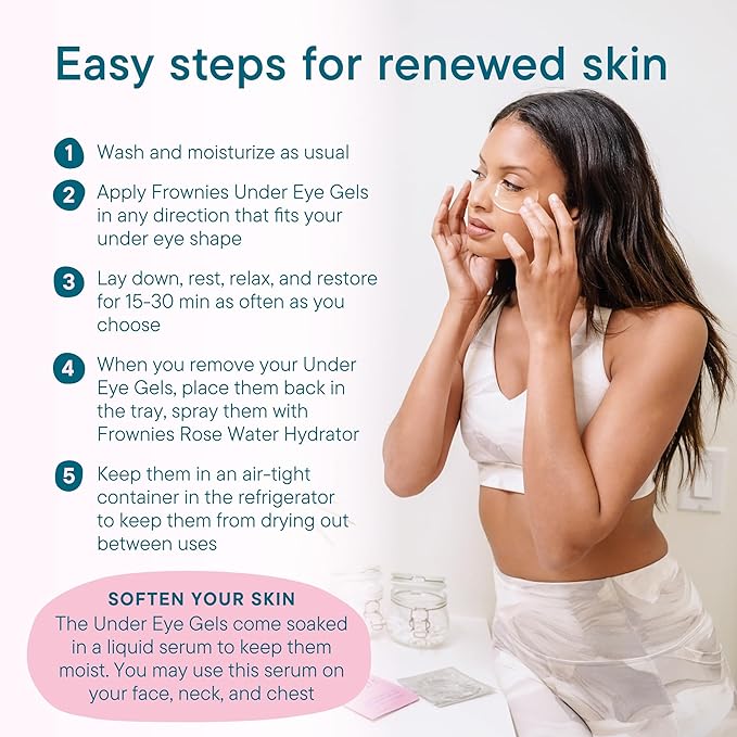 Frownies Under Eye Gel Patches for Puffy Eyes - Dark Circles with Cactus Collagen - Reusable, 3 Pack