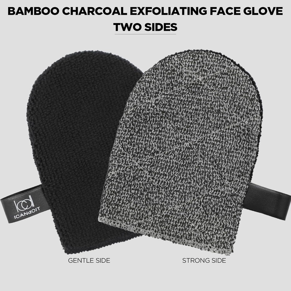 ICANdOIT Exfoliation Set-17.71 Inch Boar Bristles Back Scrubber Bath Brush,Shower Brush with No-Slip Curved Handle,Dual-Sided Face Exfoliation Glove