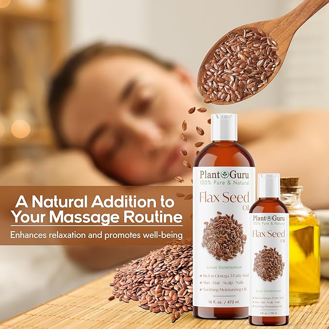 Flaxseed Oil 16 fl. oz. Unrefined Cold Pressed 100% Pure Natural Carrier For Skin, Face, Body Moisturizer, and Hair Growth.