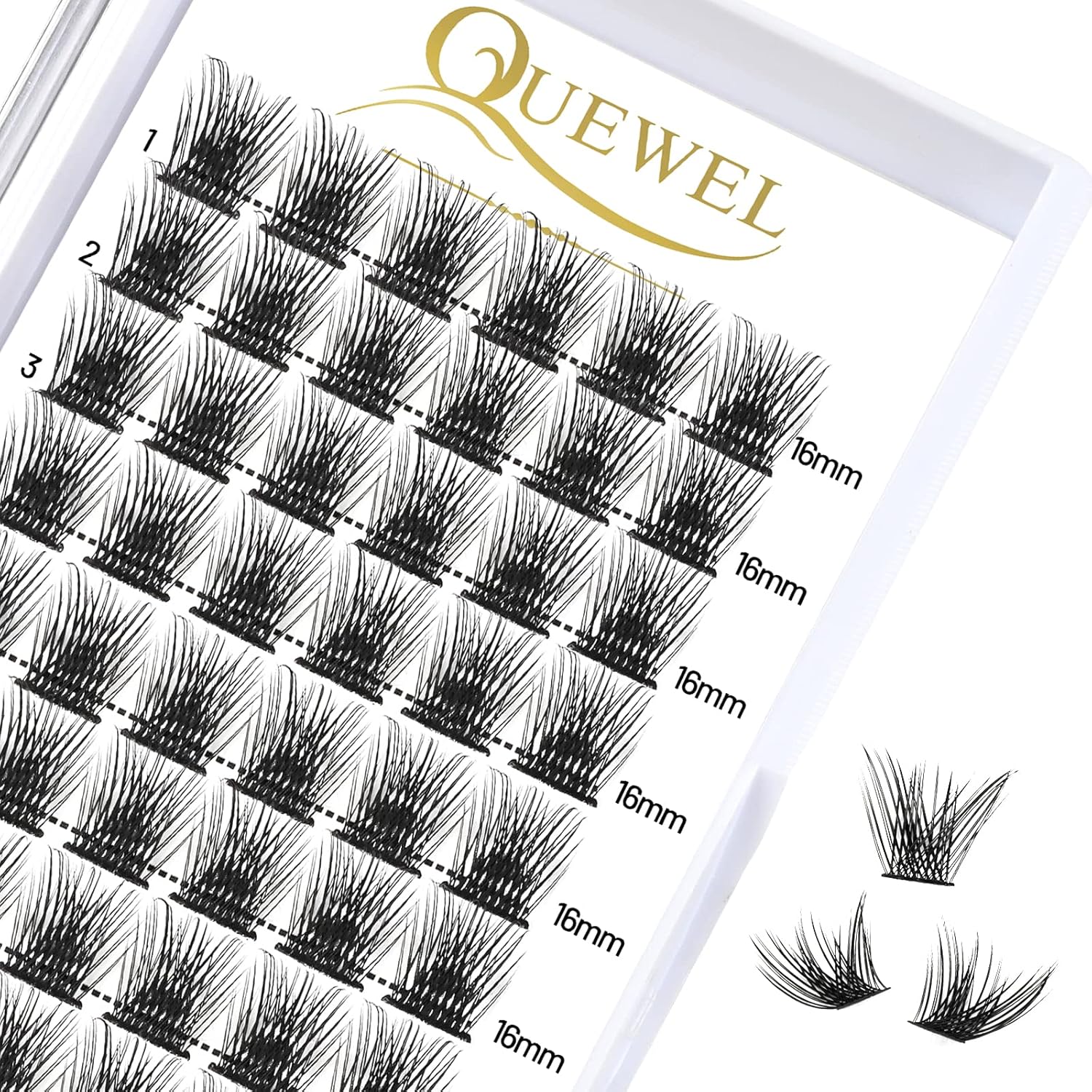 QUEWEL Cluster Lashes 72 Pcs Wide Stem Individual Lashes C/D Curl 8-16mm Length DIY Eyelash Extension False Eyelashes Soft for Personal Makeup Use at Home (H03-C-16)
