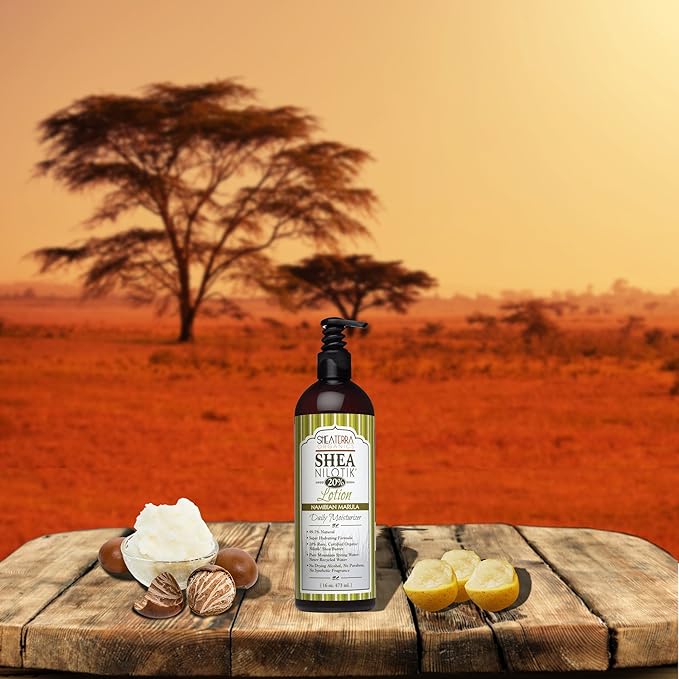 Shea Terra Organics Nilotik’ Shea Butter Ultra-Rich Lotion – Nambian Marula | Natural Daily Moisturizer High in Vitamins & Fatty Acids with Antioxidant Properties to Soften & Protect Dry Skin– 16 oz