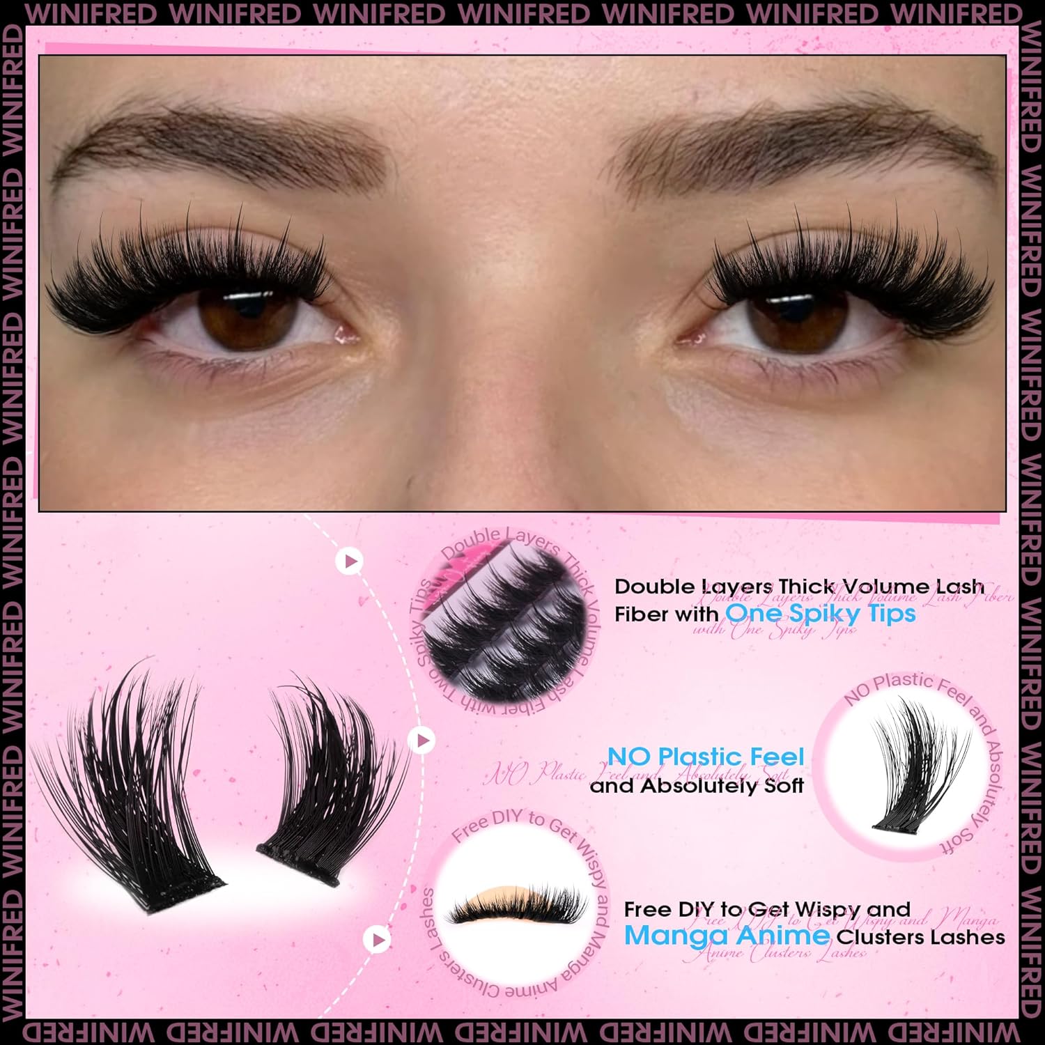 Winifred Fairy Lash Clusters Kit Eyelash Extension Kit Fluffy Lash Clusters 10-18mm D Curly Cluster Eyelash Extensions Volume Wispy Lash Extension Kit Spiky Individual Lashes Kit Lash Bond and Seal