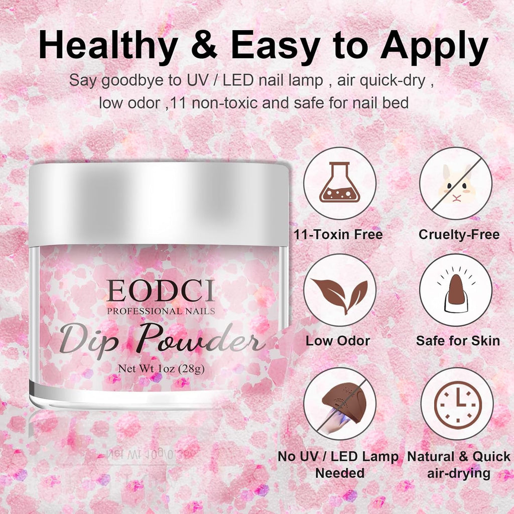 Dip Powder Glitter Pink Color, 1 Oz/28g Dipping Powder French Nail Art Starter Manicure Salon DIY at Home Glitter Odor-Free and Long-Lasting, No Need Nail Lamp Curing