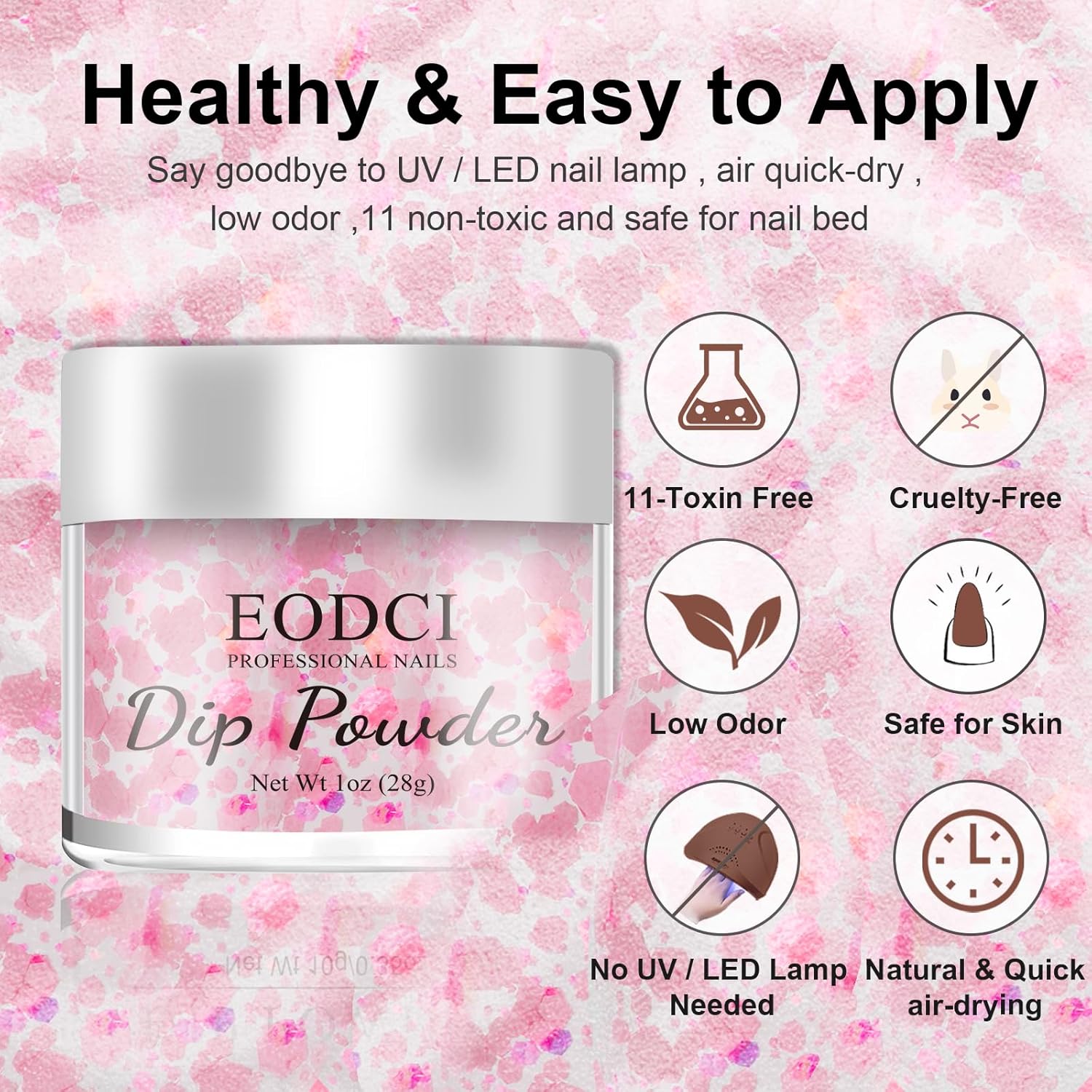 Dip Powder Glitter Pink Color, 1 Oz/28g Dipping Powder French Nail Art Starter Manicure Salon DIY at Home Glitter Odor-Free and Long-Lasting, No Need Nail Lamp Curing