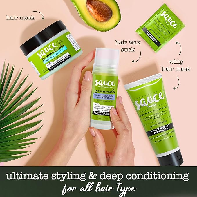SAUCE BEAUTY Deep Conditioning Hair Mask (3.4 Fl Oz) Guacamole Whip Hair Mask for Damaged Hair & Frizz Control with Avocado, Honey, Monoi & Argan Oil, All Hair Types