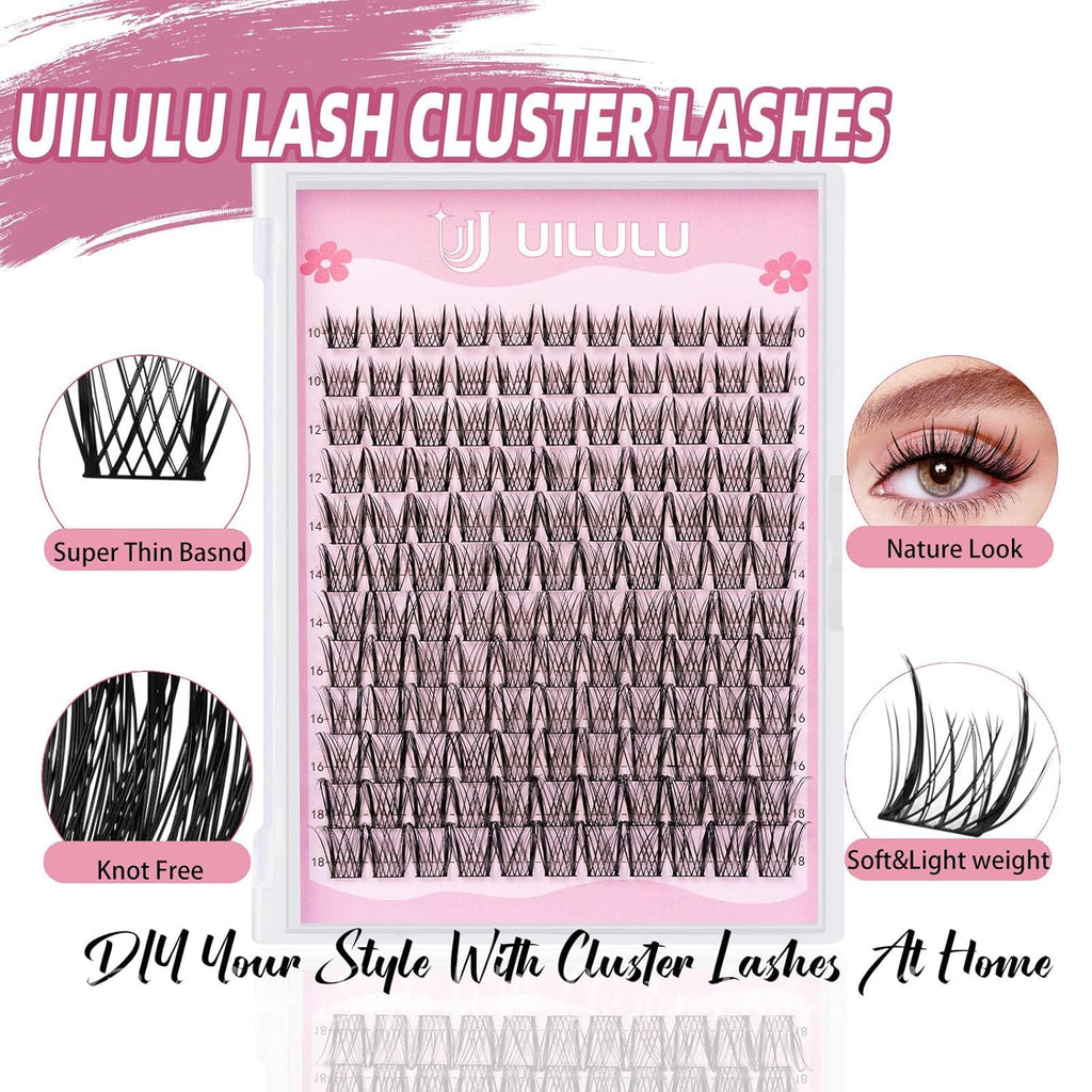 Lash Clusters D Curl Wispy Clusters Lashes 0.07D 10-18 MIX 132 Eyelashes Individual Lashes DIY Lash Extensions at Home False Lashes Wide Band Natural Eye Lash Clusters(U09, 10-18mix)