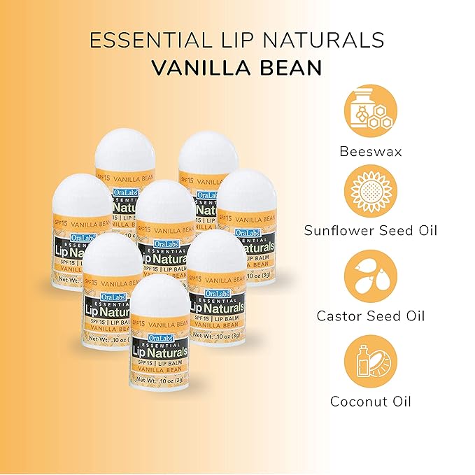 Lip Naturals Assorted Mini Lip Balms with Sunscreen (SPF-15) & Keychain - 12 Count, 3 Flavors: Tea Tree Mint, Vanilla Bean, Bing Cherry (0.10oz/3g Each) - Made in USA