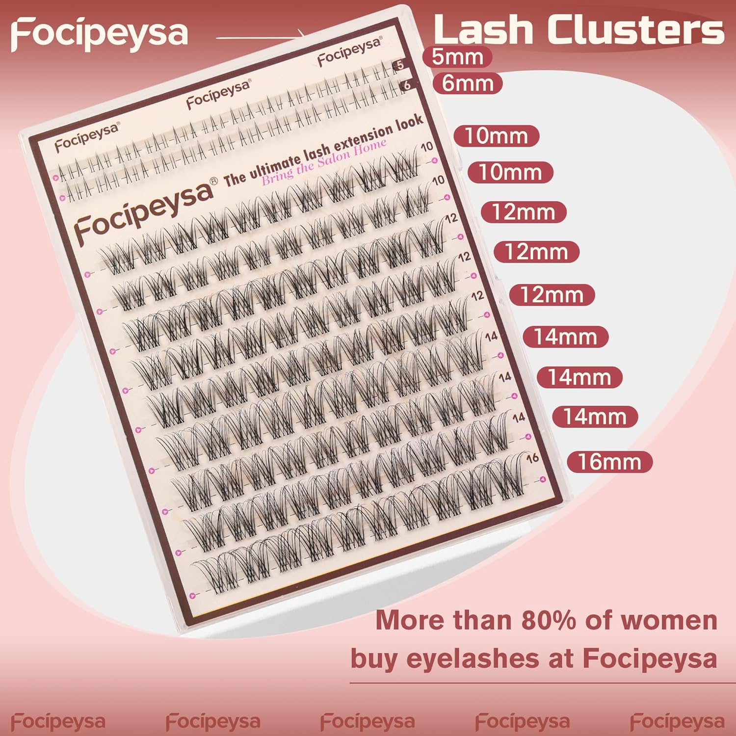 Focipeysa Wispy Lash Clusters Natural Black Cluster Eyelashes Clear Band Lash Extensions 10-16mm Mix Length Cluster Eyelash Extension C Curl Individual Lashes Soft Cluster Lash for Beginners