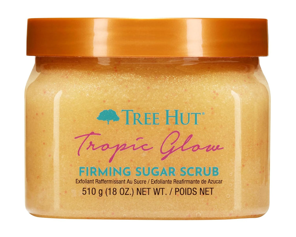 Tree Hut Tropic Glow Shea Sugar Scrub, Exfoliates and Smooths for Soft, Radiant Glow, Warm Scent with Almond, Golden Amber, and Sandalwood, 18 oz