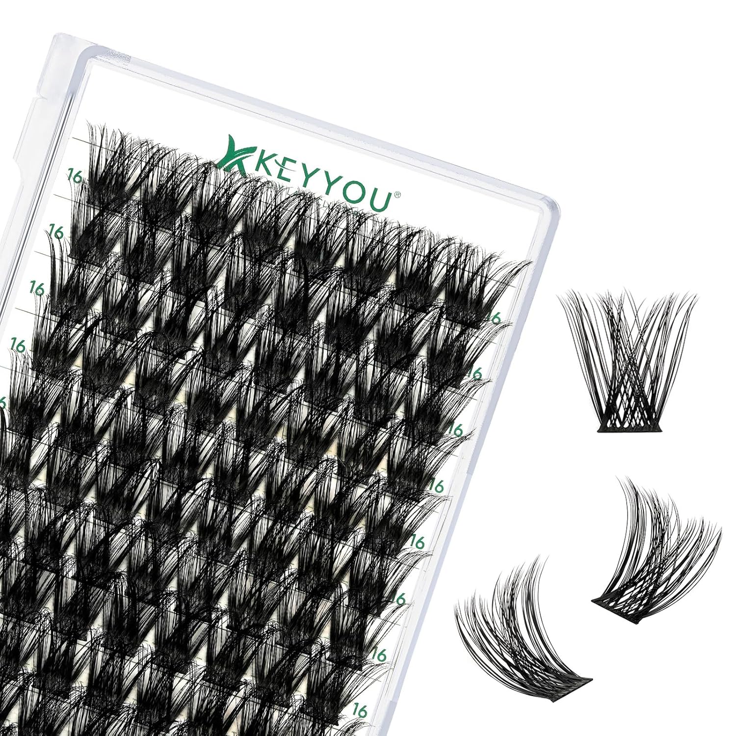 Lash Clusters 96pcs Individual Lashes Y01 D Curl 16mm Cluster Lashes KEYYOU Volume Wispy Lash Extension Soft&Comfortable Easy DIY at Home(Y01,D-16mm)