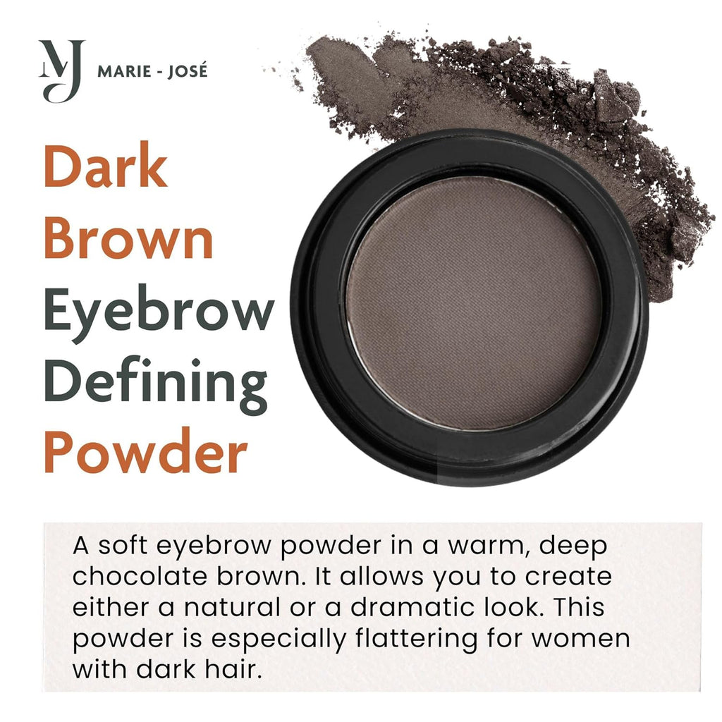 Marie-José Dark Brown Eyebrow Powder - Warm, Rich, Chocolate Brown Makeup Powder- Effortless All-Day Brow Beauty - Compact Size 0.10oz for Purse or Travel Size - Made in USA