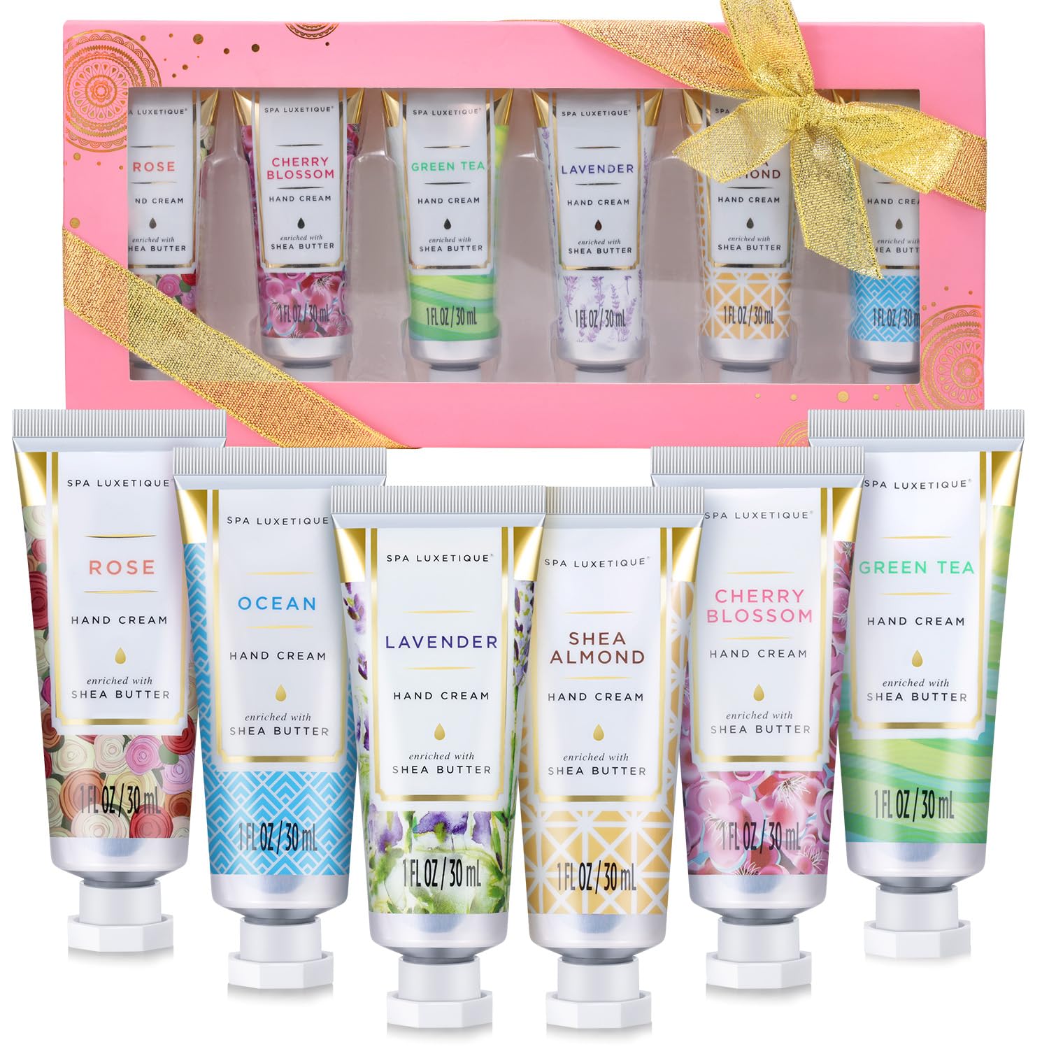 spa luxetique Travel Size Hand Cream Gift Set - Scented Hand Lotion for Dry Skin, Ideal Birthday Gift for Women, 6 x 1.0 oz