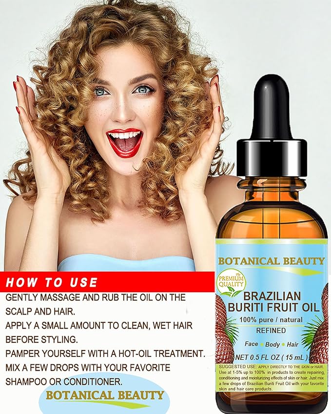 BURITI FRUIT OIL Brazilian. 100% Pure/Natural/REFINED Undiluted Cold Pressed Carrier Oil For Face, Body, Hair, Lip and Nail Care. 0.5 fl oz- 15 ml. "One the richest natural source of vitamin A,