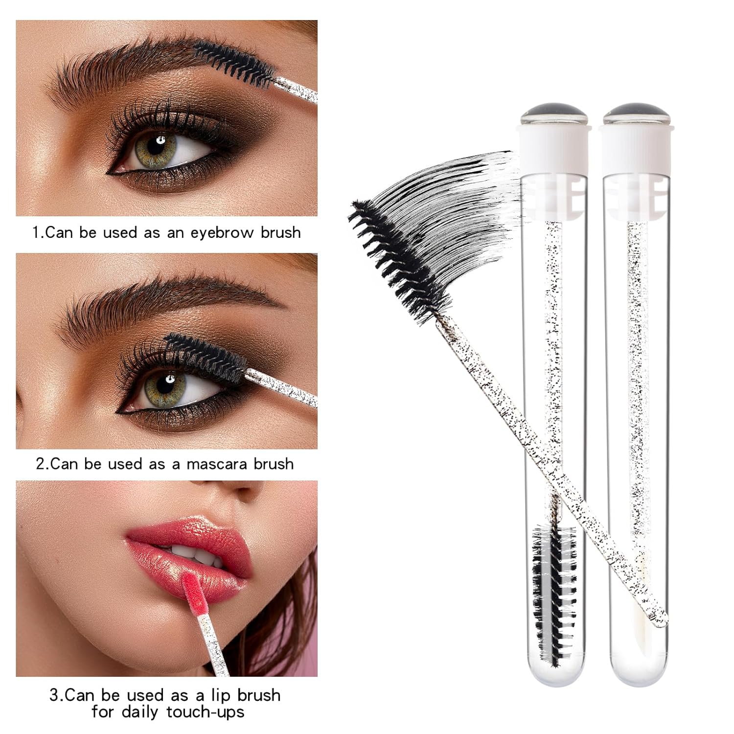 48 Pieces Disposable Mascara Wands Set,Include 24 pcs Disposable Crystal Lash Spoolies Brush and 24 Pieces Reusable Diamond keychain Empty Eyelash Brush Tubes for Women Girls Makeup Brush Kit