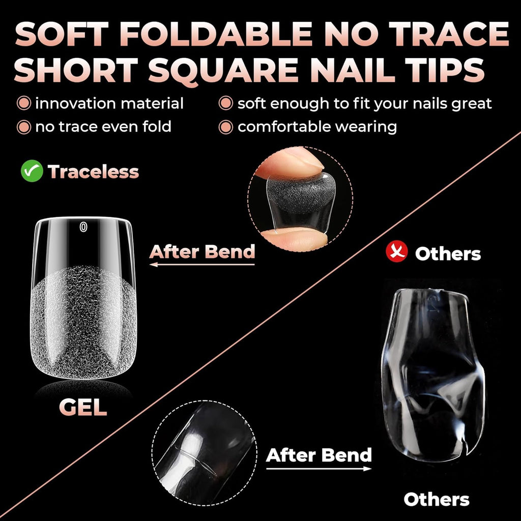 UNA GELLA Short Square Gel Nail Tips: 312pcs Square Fake Nails Pre-File Soft Gel Nails Tips for Full Cover Acrylic Nails False Nails12 Sizes Press on Nails for Nail Extensions Home DIY Salon